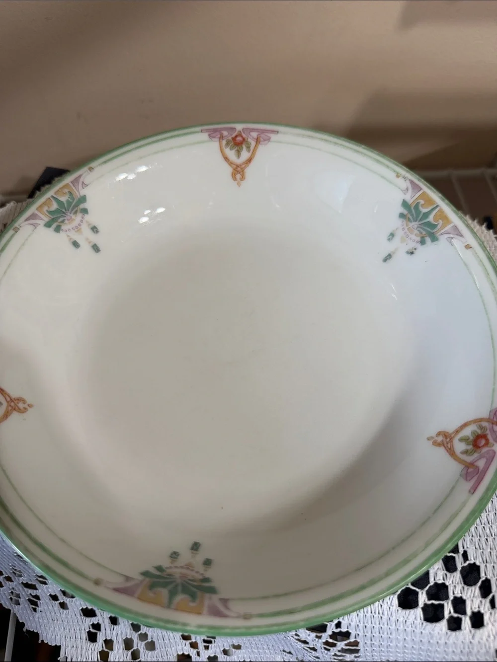 Noritake Classic White Ceramic Serving Bowl with Green and Gold Accent